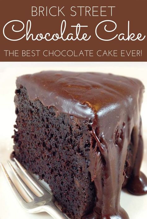 Based on a southern staple from the Brick Street Bakery in Greenville, South Carolina this Brick Street Chocolate Cake is pure southern decadence! Thick, rich fudgy cake coated in a delicious layer of luxurious chocolate ganache, it really is the best chocolate cake! Moist Cake Recipe Chocolate, Brick House Chocolate Cake, Brick Street Chocolate Cake, Award Winning Chocolate Cake, Moist Dense Chocolate Cake, Chocolate Spoonful Cake, Herseys Chocolate Cake, Planet Chocolate, Costco Chocolate Cake