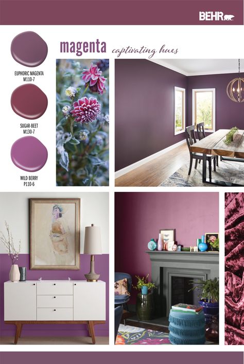 Magenta, captivating hues - Colorfully BEHR Magenta Bedroom, Magenta Bedrooms, Magenta Walls, Condo Inspiration, Blush Bedroom, Color Of The Month, White Console Table, Mount Royal, Teal Accents