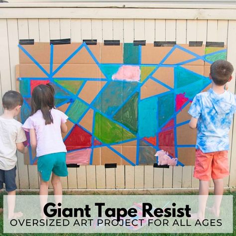 Giant Tape Resist Art Outdoor Activity - Busy Toddler Tape Resist Art, Collaborative Art Projects For Kids, Resist Art, Group Art Projects, Toddler Outdoor, Collaborative Art Projects, Painting Activities, Art Activity, Outdoor Activities For Kids