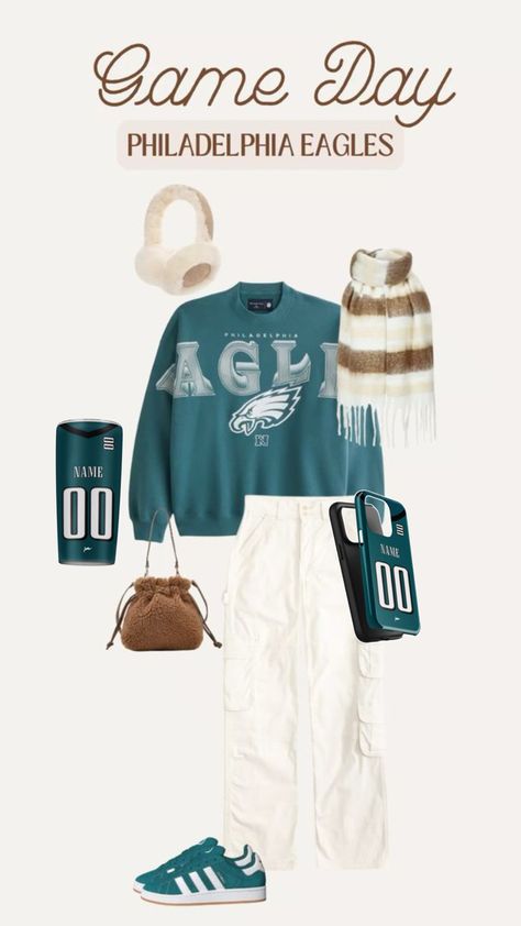 Looking for the perfect outfit to rock on game day? Our Philadelphia Eagles NFL game day outfit ideas are just what you need! From oversized jerseys to cozy hoodies and stylish accessories, we’ve got the look that’ll make you stand out while cheering for your team. Personalize your outfit with your name or favorite player’s number for that extra touch. Whether you’re tailgating or watching with friends, you’ll be ready to support the Eagles in style Packers Game Day Outfit, Eagles Game Day Outfit, Nfl Game Day Outfit, Eagles Outfit, Football Game Day Outfit, Eagles Game, Gameday Outfits, Oversized Jersey, Day Outfit Ideas