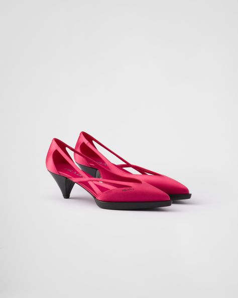 Peony Pink Satin Cut-out Pumps | PRADA Re Edition Prada, Peony Pink, Ballerina Slippers, Luggage Bags Travel, Mens Travel Bag, Womens Summer Shoes, Satin Pumps, Messenger Bag Backpack, Pumps Shoes