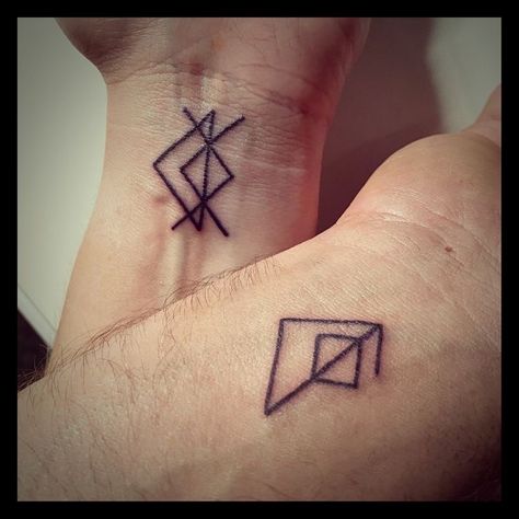 Matching Rune Tattoos, Nordic Matching Tattoos, Norse Couples Tattoo, Viking Tattoos For Couples, Matching Viking Couple Tattoos, Viking Love Tattoo, Love Rune Tattoo, Viking Couple Tattoo, Viking Symbol For Love