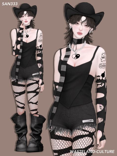 🖤【333】Wasteland-Culture-suit The Sims 4 Cc Techwear, Apocalyptic Sims 4 Cc, Female Suit Sims 4 Cc, Cyberpunk Outfit Sims 4 Cc, Sims 4 Wasteland Cc, Sims 2, Sims 4 Clothing, Headdress, Sims Cc