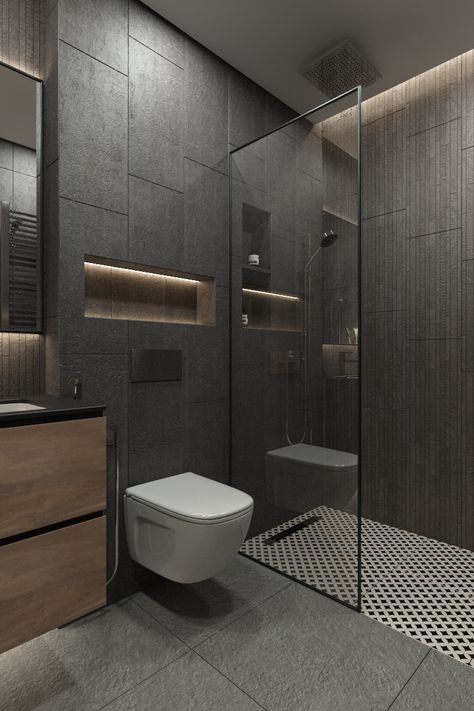 Dark Bathroom Wallpaper Modern, Rumah Moden, Toilet And Bathroom Design, Ideas Baños, Bathroom Interior Design Modern, Bilik Air, Modern Small Bathrooms, Bathroom Design Layout, Bathroom Inspiration Modern