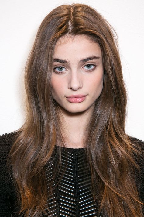 waves, center part  Ralph Lauren   - HarpersBAZAAR.com Growing Out Bangs, Hair Trends 2015, Hair Colorful, Fall Hairstyles, Taylor Marie Hill, Brunette Color, 2015 Hairstyles, Taylor Hill, Rosie Huntington Whiteley