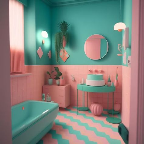 Colorful Sink Bathroom, Surfer Apartment, Bright Colored Bathrooms, Funky Rooms, Cosy Places, Control Your Dreams, Color Block Room, Colour Room, Dream Art Studio