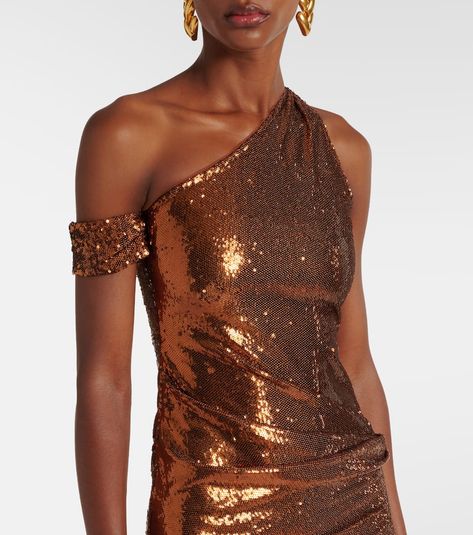 Find THE NEW ARRIVALS BY ILKYAZ OZEL Sequined Gathered One-shoulder Gown on Editorialist. Material: 100% polyester. Care instructions: do not wash. Made in Turkey. Designer color name: Antique Bronze. Glamorous Gold One-shoulder Party Dress, Luxury One-shoulder Dress With Contrast Sequin, Luxury One-shoulder Sequin Dress, Chic Metallic One-shoulder Dress, Glamorous One-shoulder Sequin Dress With Contrast Sequin, Gown Gold, One Shoulder Gown, Sequin Gown, Metallic Leather