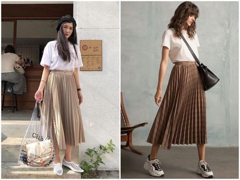 Long Pleated Skirt Outfit, Pleated Maxi Skirt Outfit, Long Pleated Skirts, Chiffon Pleated Skirt, Fav Outfit, Pleated Skirt Outfit, Pleated Chiffon Skirt, Frill Skirt, Midi Skirt Outfit