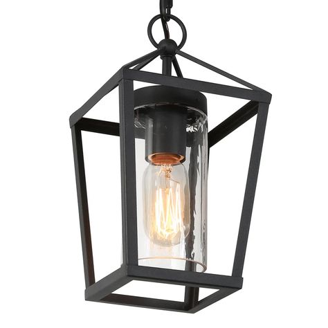 Gracie Oaks Daxson 1-Bulb 11'' H Geometric Dimmable Outdoor Hanging Lantern | Wayfair Outdoor Pendant Light, Industrial Country, Lantern Pendant Lighting, Black Lantern, Outdoor Hanging Lanterns, Outdoor Pendant Lighting, Glass Lampshade, Industrial Pendant Lights, Rustic Chandelier