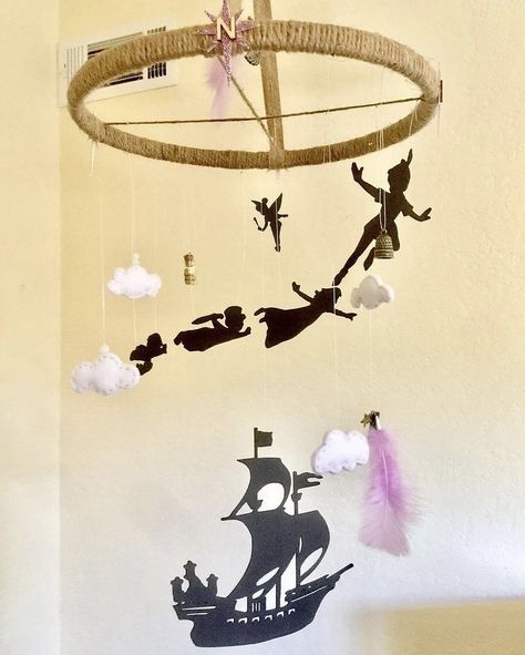 Peter Pan Mobile, Peter Pan Lamp Silhouette, Disney Nursery Boy Peter Pan, Peter Pan Nursery, Baby Girls Nursery, Peter Pan, Girl Nursery, Baby Mobile, Baby Girl