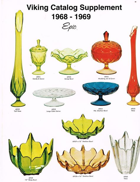 pictures of the glass and info Le Smith Glass Catalog, Viking Glass Catalog, Antique Knowledge, Mid Century Art Glass, Retro Glassware, Mid Century Glassware, Mcm Art, Colored Glassware, Viking Glass