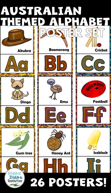 Australian Themed Alphabet Posters Australian Classroom Theme, Australia For Kids, Intentional Teaching, Alphabet Display, Aboriginal Education, Birthday Wall, Cultural Celebration, Room Display, Alphabet Art