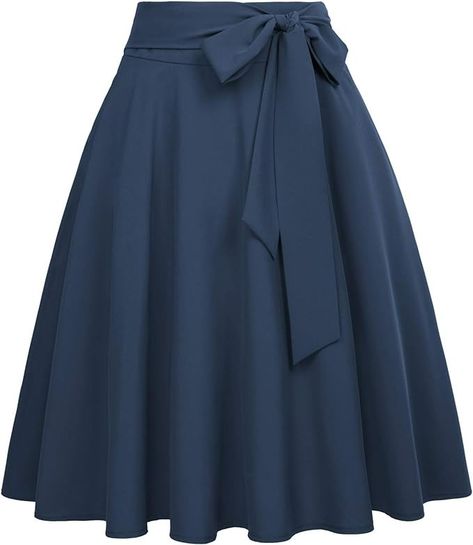 Amazon.com: Women's Flared A-Line Skirt Retro Vintage Solid Tie Bow-Knot Decorated Black-1 Size L BP561-1 : Clothing, Shoes & Jewelry Business Casual Skirt, Classic Skirts, Midi Flare Skirt, Chic Skirts, Moda Retro, Retro Mode, Cute Skirts, Casual Skirt, Casual Skirts