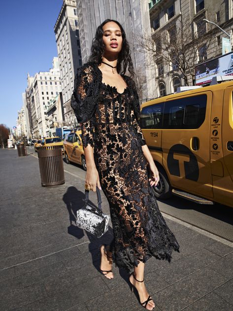 Modern Fairy, Lace Bodycon Midi Dress, Puff Sleeve Maxi Dress, Haute Fashion, Midi Gowns, Black Lace Midi Dress, Nature Dress, Trends 2024, Lace Midi