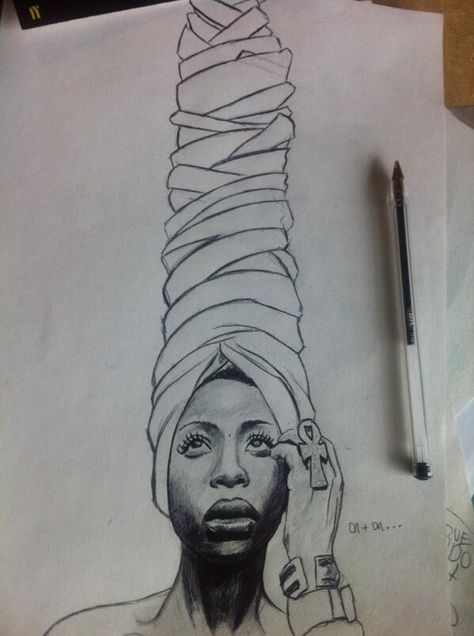 Erykah Badu done by: JayyAngelo Eryka Badu Tattoo, Erykah Badu Art, Erykah Badu Drawing, Erykah Badu Painting, Erykah Badu Sketch, Erykah Badu Studio, Erykah Badu Album Art, Eryka Badu, Erykah Badu Portrait