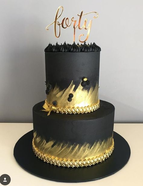 Black And Gold Birthday Cake, Golden Birthday Cakes, Deco Cupcake, Black And Gold Cake, 40th Cake, Gold Birthday Cake, Birthday Cakes For Teens, Birthday Cake With Flowers, Birthday Cake For Him