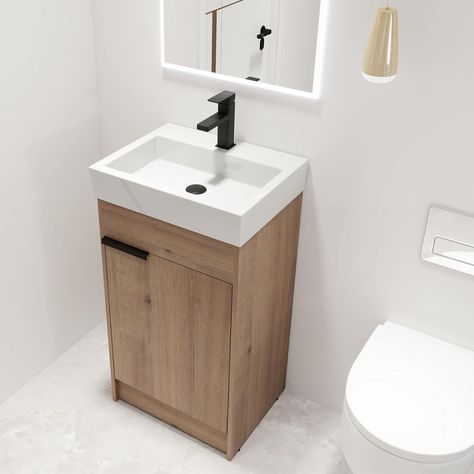 Amazon.com: Malwee 18 Inch Freestanding Bathroom Vanity with Sink, 18" Floor Standing Bathroom Vanity, Modern Vanity with 1 Door and White Ceramic Basin Sink Top (016-18) : Tools & Home Improvement Bathroom Vanity Modern, Standing Bathroom Vanity, Vanity Modern, Bathroom Vanity With Sink, Narrow Bathroom, Vanity With Sink, Wood Bathroom Vanity, Small Sink, Vanity Accessories