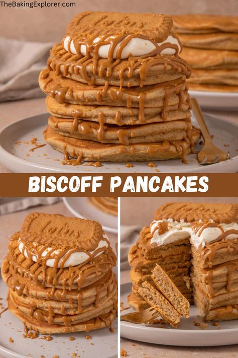 Biscoff Pancakes, Pancakes With Cream Cheese, Biscoff Cookie Recipe, Pancakes With Cream, Unhealthy Recipes, Food Core, Biscoff Recipes, Butter Pancakes, Dessert Waffles