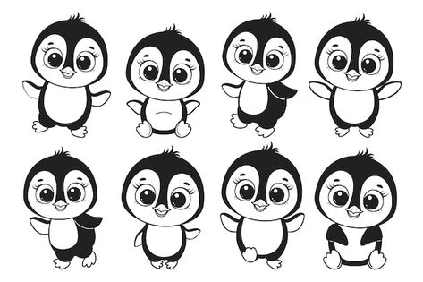 Penguin Black And White, Baby Wild Animals, Neat Gift Ideas, Penguin Cartoon, Wood Burn Designs, Black And White Vector, Illustration Story, Penguin Love, Contour Drawing