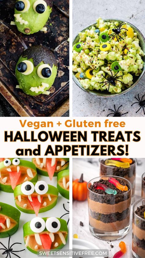 Gluten free Vegan Halloween Treats Gluten Free Recipes For Halloween, Gluten Free Spooky Treats, Nut And Egg Free Halloween Treats, Gluten Free Halloween Treats For School, Halloween Recipes Gluten Free, Easy Healthy Halloween Treats To Make, Easy Gluten Free Halloween Recipes, Gluten Free Spooky Snacks, Gluten Free Snack Recipes Easy