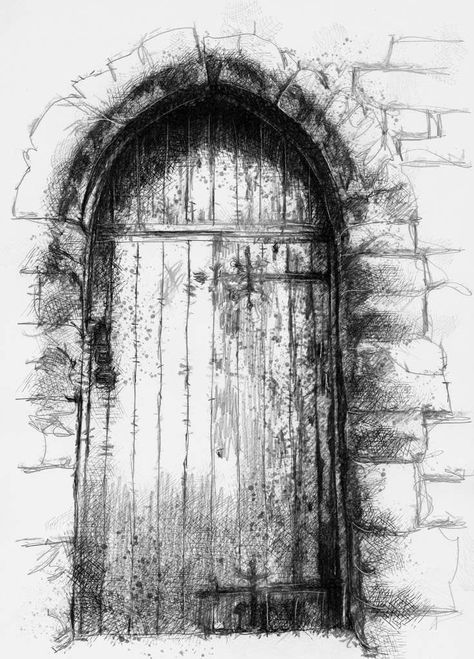 old door, Artist Sean Briggs producing a sketch a day, prints available at https://www.etsy.com/uk/shop/SketchyLife  #art #door #drawing #http://etsy.me/1rARc0J Old Door Drawing, Door Sketch, Door Drawing, Drawing Pics, Sketching Inspiration, Improve Drawings, Church Door, Art Door, Architecture Drawing Sketchbooks