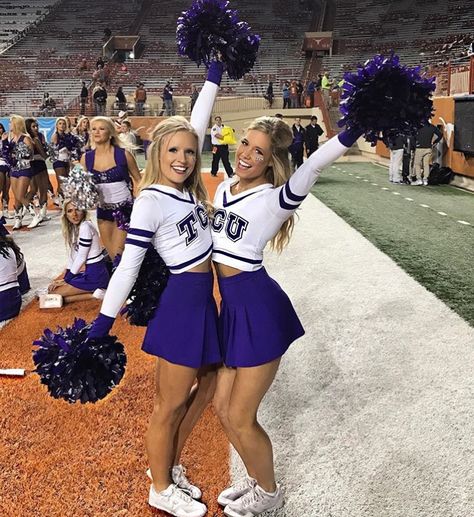 TCU Cheer Cheerleading Workouts, Cheerleader Halloween, Cheer Costumes, Caroline Smith, Cheer Team Pictures, Carnaval Outfit, Cheerleading Photos, Cute Cheer Pictures, Cheer Picture Poses