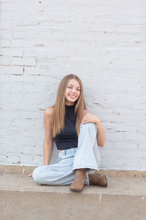 Jeans Poses, White Brick Wall, White Brick, Senior Session, Senior Photographers, In The Fall, Black Tank, Brick Wall, Senior Portraits