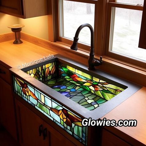 💧 STAINED GLASS KITCHEN SINK 💦 - Glow Lockets by Monique Lula | Facebook Stained Glass Kitchen, Monique Lula, Storybook Homes, Kitchen Redesign, Glass Sink, Diy Bedroom, Farm Sink, Eco House, Dream Room Inspiration