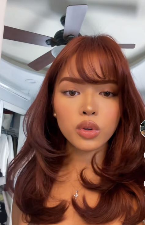 Dark Ginger Hair On Tan Skin, Burnt Orange Brown Hair, Copper Brown Asian Hair, Ginger Hair Color On Latina, Dark Orange Brown Hair, Orange Brown Hair Color, Dark Red Orange Hair, Amber Hair Color Brown, Dark Orange Hair Color