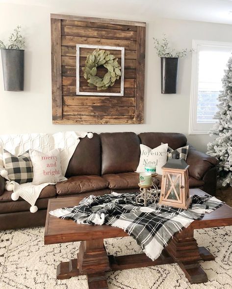 Brown Furniture Living Room, Leather Couches Living Room, Brown Couch Living Room, Farmhouse Living Room Furniture, Farmhouse Living Room, Trendy Living Rooms, Brown Living Room, Leather Couch, Farmhouse Decor Living Room