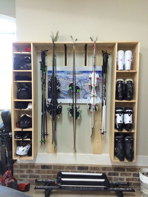 Ski Mudroom, Outdoor Gear Storage, Olympic Games For Kids, Gear Room, Ski Rack, Ski Storage, Ski Equipment, Ski Decor, Ski House