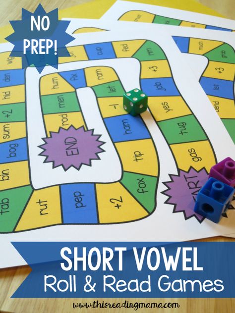 These FREE Short Vowel Roll and Read Games make a quick and easy before reading activity to practice short vowel phonics words. Free Phonics Activities, Short Vowel Activities, Roll And Read, Vowel Activities, Phonics Free, Zero Hour, Reading Activity, Literacy Games, Phonics Games