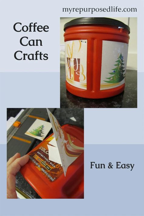 Easy coffee can crafts using folgers coffee canisters and your home printer. These canisters make great storage containers for so many items. via @repurposedlife Coffee Canister Ideas, Folgers Coffee Container Crafts, Coffee Creamer Crafts, Folgers Coffee Container, Plastic Coffee Cans, Plastic Coffee Containers, Canister Crafts, Coffee Creamer Container, Coffee Can Crafts