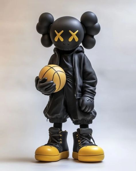 Urban Decor Ideas, Kaws Basketball, Kaws Figurine, Black Kaws, Holding A Basketball, Masculine Wall Art, Character Street Art, Black Figurines, Kaws Wallpaper