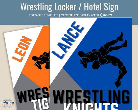 Sports Door Signs Hotel, Wrestling Locker Decorations, Wrestling Locker Signs, Rally Idea, Sign Hanger, Locker Signs, Sports Locker, Wrestling Gift, Locker Tags