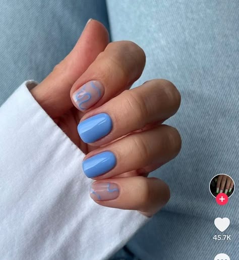 Nails Ideas For School, Two Color Nails, Nail Polish Art Designs, Evil Eye Nails, Abstract Nails, Light Blue Nails, Long Almond, Cow Nails, Hello Nails