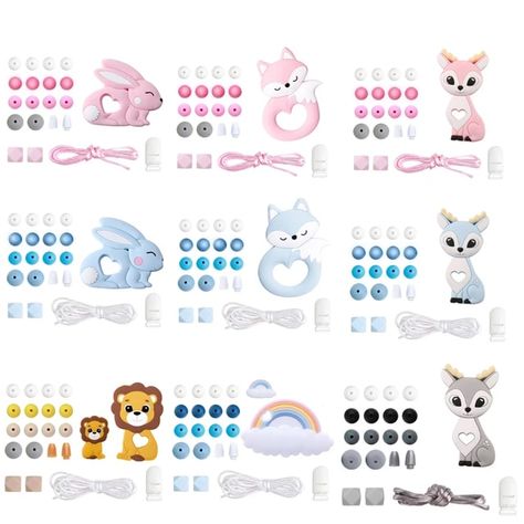 Silicone Beads Set Wooden Rodent Food Grade BPA Free Fox Rabbit DIY Accessories Set Pacifier Chain Clips Nylon Rope Let's Make _ - AliExpress Mobile Beaded Pacifier Clip Diy, Diy Teething Necklace, Rabbit Diy, Pacifier Clips Diy, Beaded Pacifier Clip, Diy Teething, Baby Teether Toys, Baby Pacifier Clip, Fox And Rabbit