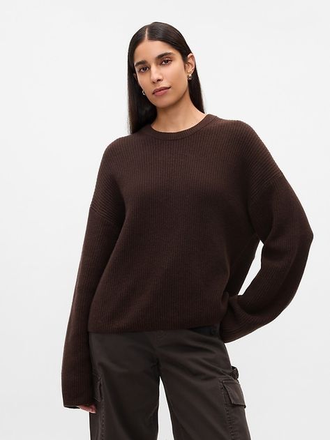 CashSoft Shaker-Stitch Crewneck Sweater | Gap Brown V Neck Sweater, Chocolate Sweater, Tan Sweaters, Formal Coat, Plush Yarn, Cozy Accessories, Tan Sweater, Everyday Luxury, Chunky Knitwear