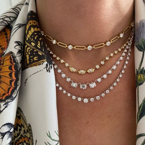 Phoebe Chain Necklace – Jade Trau Tennis Silhouette, Riviera Necklace, Eternity Necklace, Floating Diamond Necklace, Tennis Style, Fitness Bracelet, Jewelry Repair, Custom Jewelry Design, Gold Chain Necklace