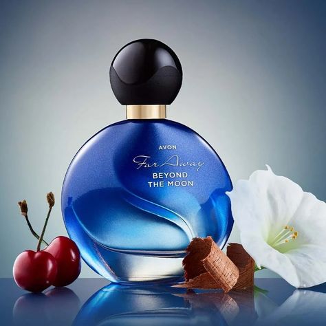 Bottle of Avon Far Away Beyond the Moon Parfum EDP Perfume. Notes of Wild Cherry, Belle de Nuit flower and Australian Sandalwood. 50ml. New product September 2023. Avon Marketing, Avon Fragrance, Avon Collectibles, Avon Perfume, Avon Beauty, Men's Vintage Style, Avon Rep, Celebrity Perfume, Avon Representative