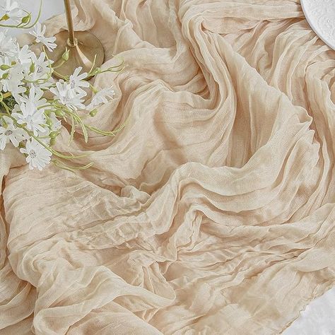 Amazon.com: FEXIA Beige Cheesecloth Table Runner 35x120 Inches Ivory Gauze Rustic Boho Table Runner for Bridal Shower Wedding Party First Communion Centerpiece Engagement Boho Table Decoration : Home & Kitchen Communion Centerpieces, Party Cake Table, Cheesecloth Table Runner, Boho Table Runner, Boho Table, Cake Table Decorations, Fabric Table Runner, Boho Party, Engagement Party Decorations