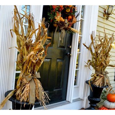 Dried 22DD1701A9FE4D02A149867258B1424E are a favorite for fall and holiday decorating! Tied to a porch or fence post, arranged near a doorway, or placed in your yard these lovely dried stalks give off just the right fall touch! Whether you are decorating for Halloween, Thanksgiving, or just fall in general you will love the look! Order now while supplies last! Stalks only. | The Holiday Aisle® 24" Dried Bundle Halloween Fall Thanksgiving Decor & Corn Dolls in Yellow | Wayfair Dried Corn Stalks, Wooden Table Decor, Fall Decal, Gingerbread Diy, Corn Stalks, Spider Decorations, Dried Corn, Christmas Lamp, Christmas Tabletop