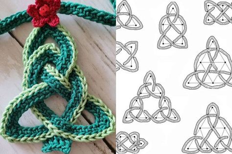 DIY Crochet Celtic Knot Decoration: Unique Home Decor Crochet Celtic Knot Christmas Tree, Celtic Knot Crochet Pattern Free, Diy Crochet Christmas Ornaments, Celtic Crochet Patterns, Unique Crochet Projects Ideas, Celtic Crochet Patterns Free, Crochet Witchy Stuff, Crochet Celtic Knot, Celtic Knots Diy