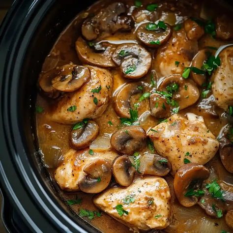 Crockpot Chicken Marsala Slow Cooker Chicken Marsala, Creamy Broccoli Cheddar Soup, Chicken Marsala Recipe, Marsala Recipe, Chicken Crockpot Recipes Easy, Marsala Chicken Recipes, Easy Crockpot Chicken, Classic Italian Dishes, Chicken Marsala