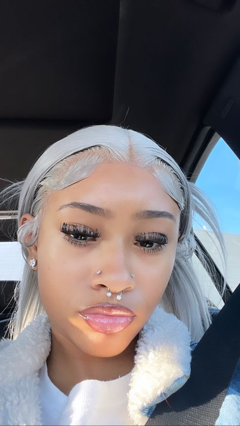 Baddie With Piercings, Nose Piercing All 3, Cute Nose Piercings Septum, Two Nose Studs And Septum, Noes Pericing Black Women, Two Stud Nose Piercings On Both Sides, Double Nose Piercing Studs, Snake Nose Piercing, 2 Nose Piercings On Each Side And Septum