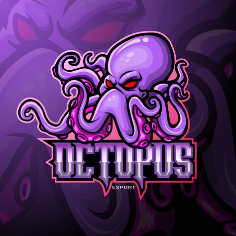 Kraken octopus mascot sports esport logo design. Octopus Logo, Esport Logo Design, Kraken Logo, Kawaii Pineapple, Logo Gaming, Batman Drawing, Esports Logo, Water Nature, Game Logo Design