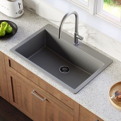 Quartz Kitchen Sink, Topmount Sink, Composite Kitchen Sinks, Top Mount Kitchen Sink, Drop In Kitchen Sink, Grey Quartz, Countertop Material, Sink Grid, Quartz Kitchen