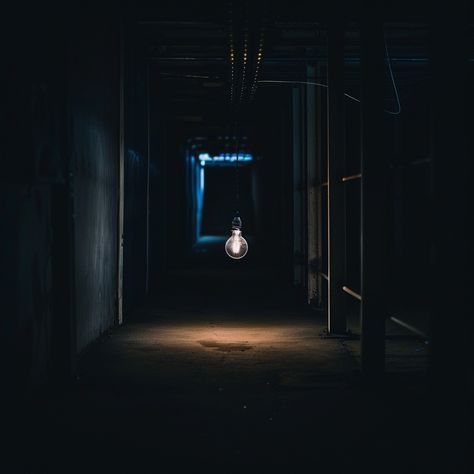 "Lonely Illuminated Bulb: A solitary #lightbulb glows in the darkness at the end of an ominous #hallway. #moodylighting #digitalart #aiart #aiphoto #stockcake ⬇️ Download and 📝 Prompt 👉 https://stockcake.com/i/lonely-illuminated-bulb_533209_903706" Peeling Wallpaper, Abandoned Warehouse, Underground Garage, Exit Sign, Flickering Lights, Peeling Paint, Empty Room, In The Darkness, Dark Room