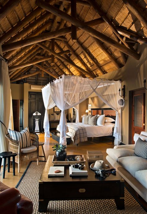 Safari Lodge Decor, Lion Sands Game Reserve, African Safari Lodge, Lodge Bedroom, Luxury Safari Lodge, African Interior, British Colonial Style, Luxury Safari, Safari Lodge