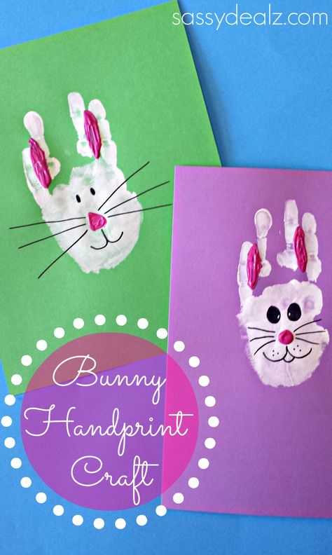 Bunny Rabbit Handprint Craft For Kids (Easter Craft for Kids Idea) | CraftyMorning.com Bunny Handprint, Easter Art Project, Easter Craft Projects, Crafty Morning, Easter Crafts For Toddlers, Fun Easter Crafts, Footprint Crafts, Easy Easter Crafts, Handprint Craft